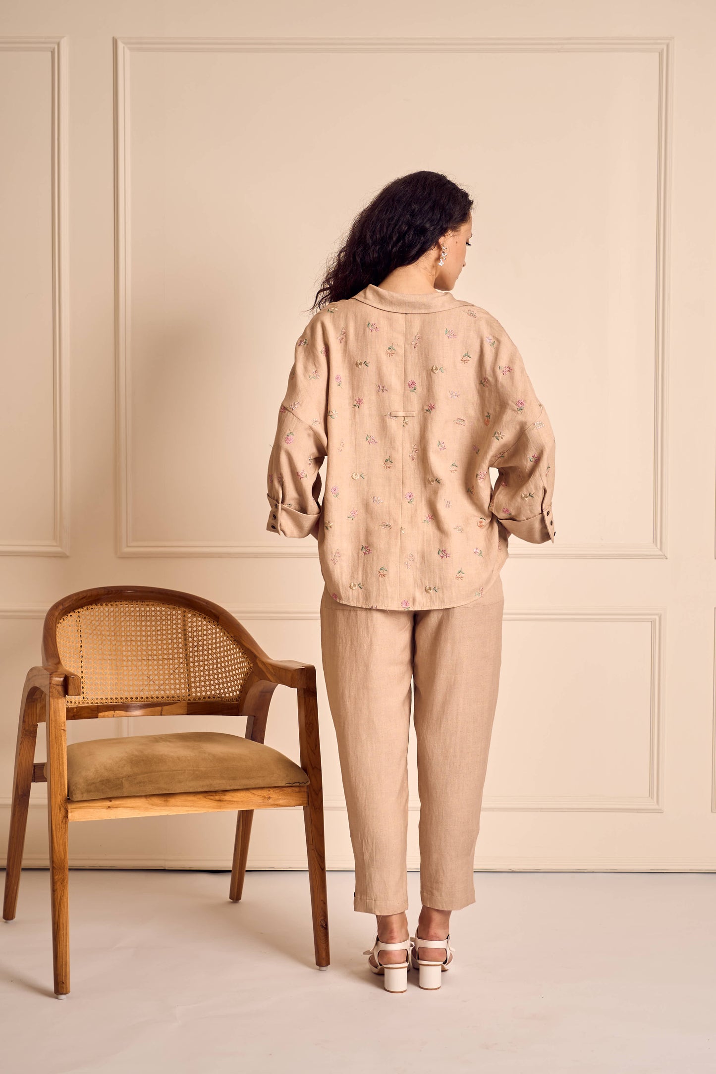 MEADOW MUSE NUDE Ditsy flower embroirdered Coord Shirt