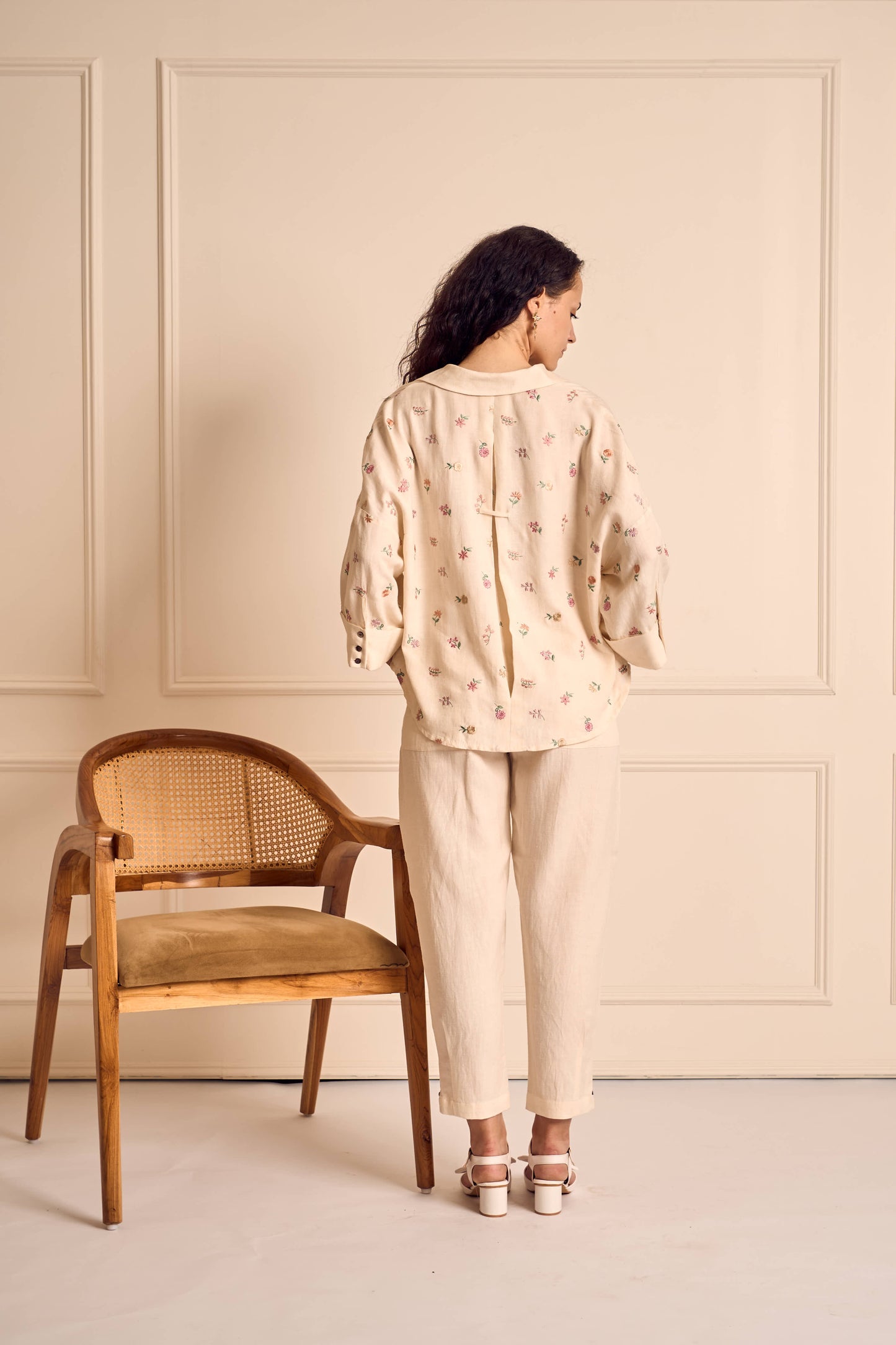 MEADOW MUSE IVORY Ditsy flower Embroidered Coord set in Linen