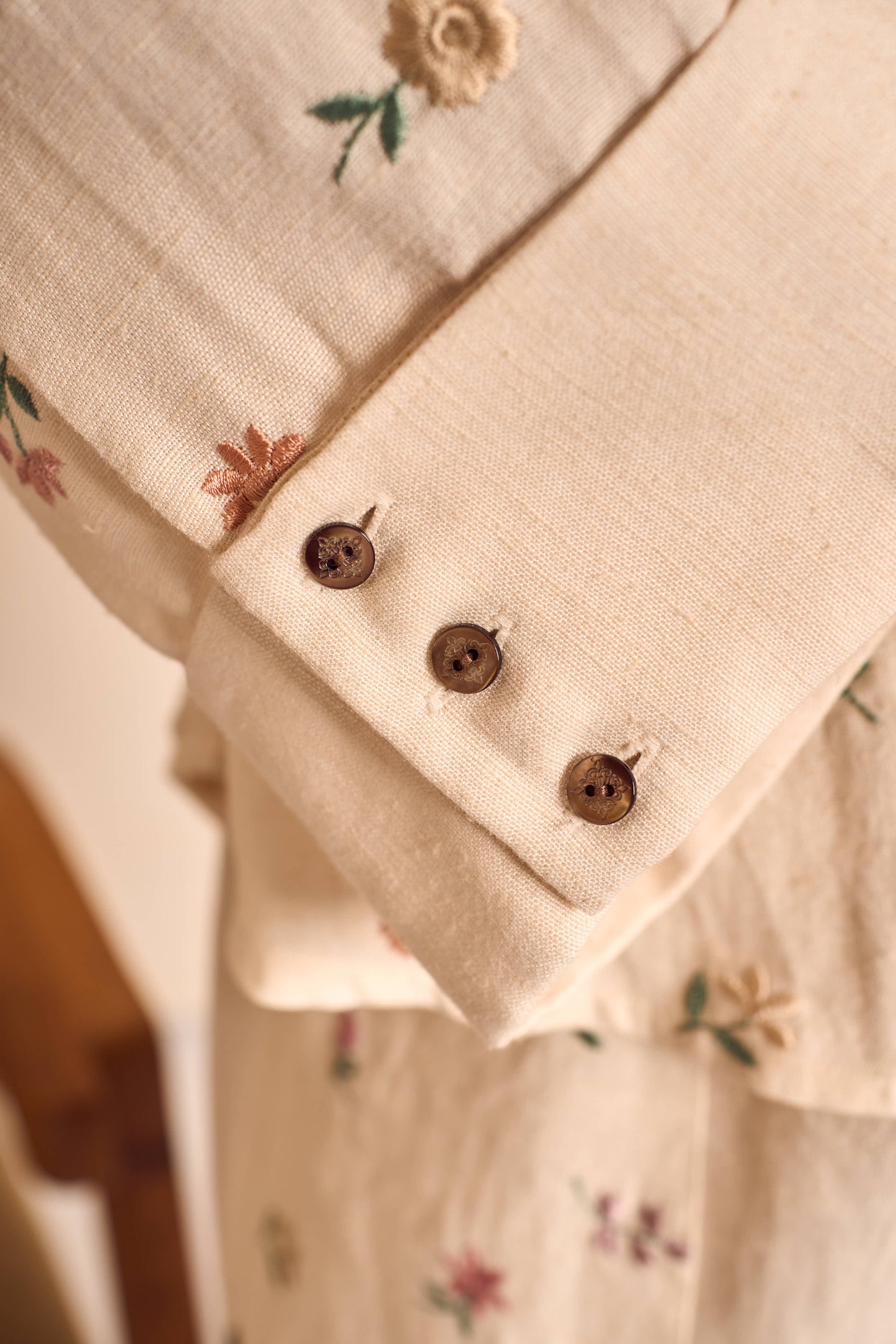 MEADOW MUSE IVORY Ditsy flower Embroidered Coord set in Linen