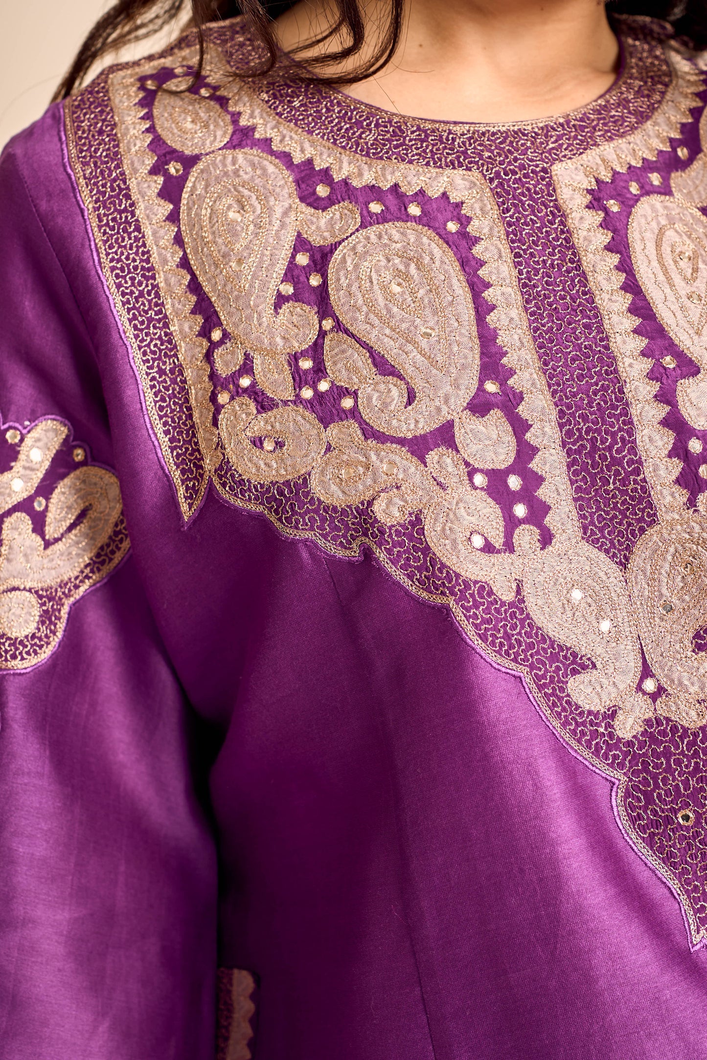 RUBANI Orchid Violet Chanderi Kurta Set Tissue Applique Mirror Work