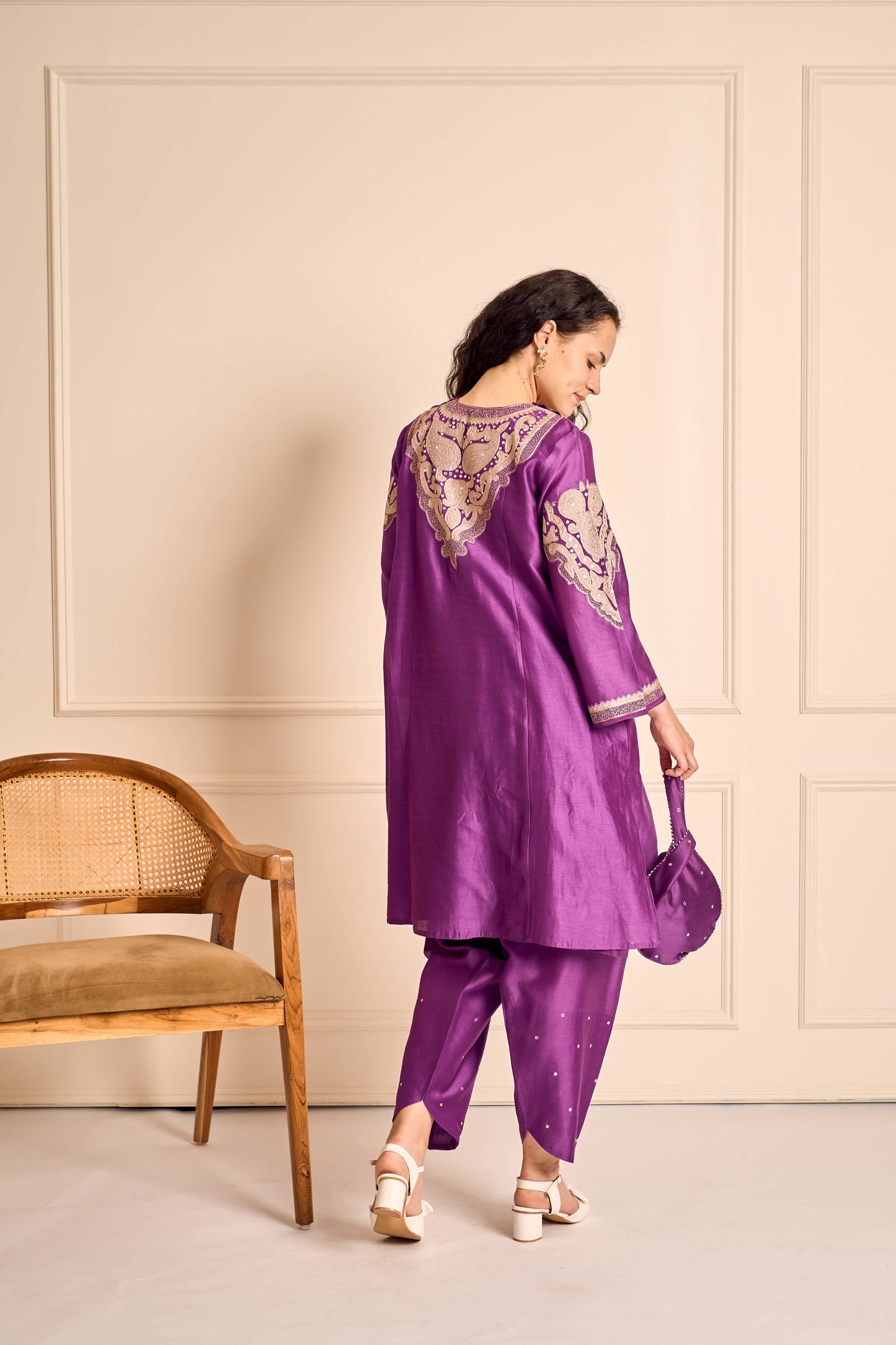 RUBANI Orchid Violet Chanderi Kurta Set Tissue Applique Mirror Work