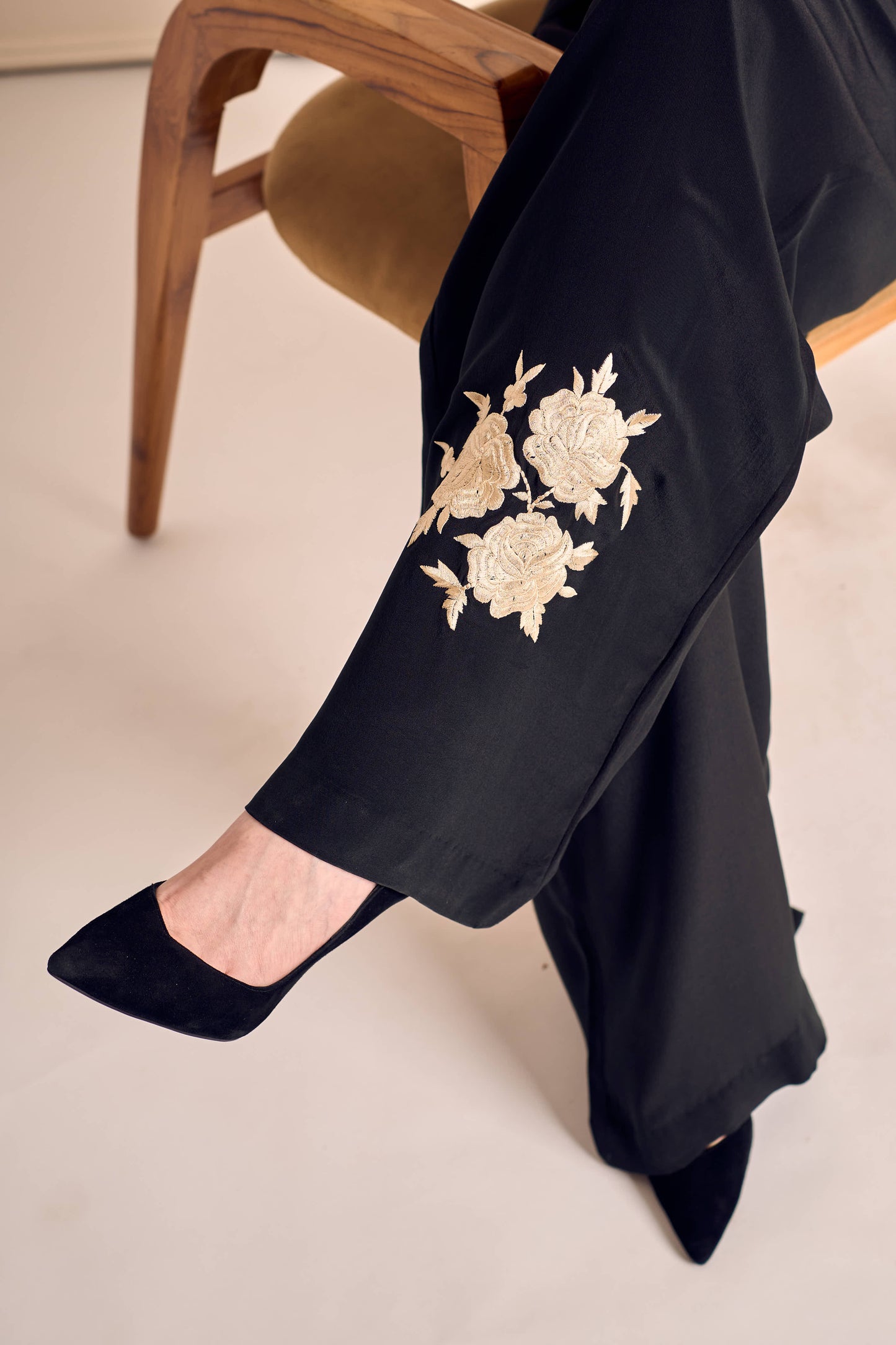NOOR Black Pure Silk Crepe Wrapped Blazer with Straight Pants