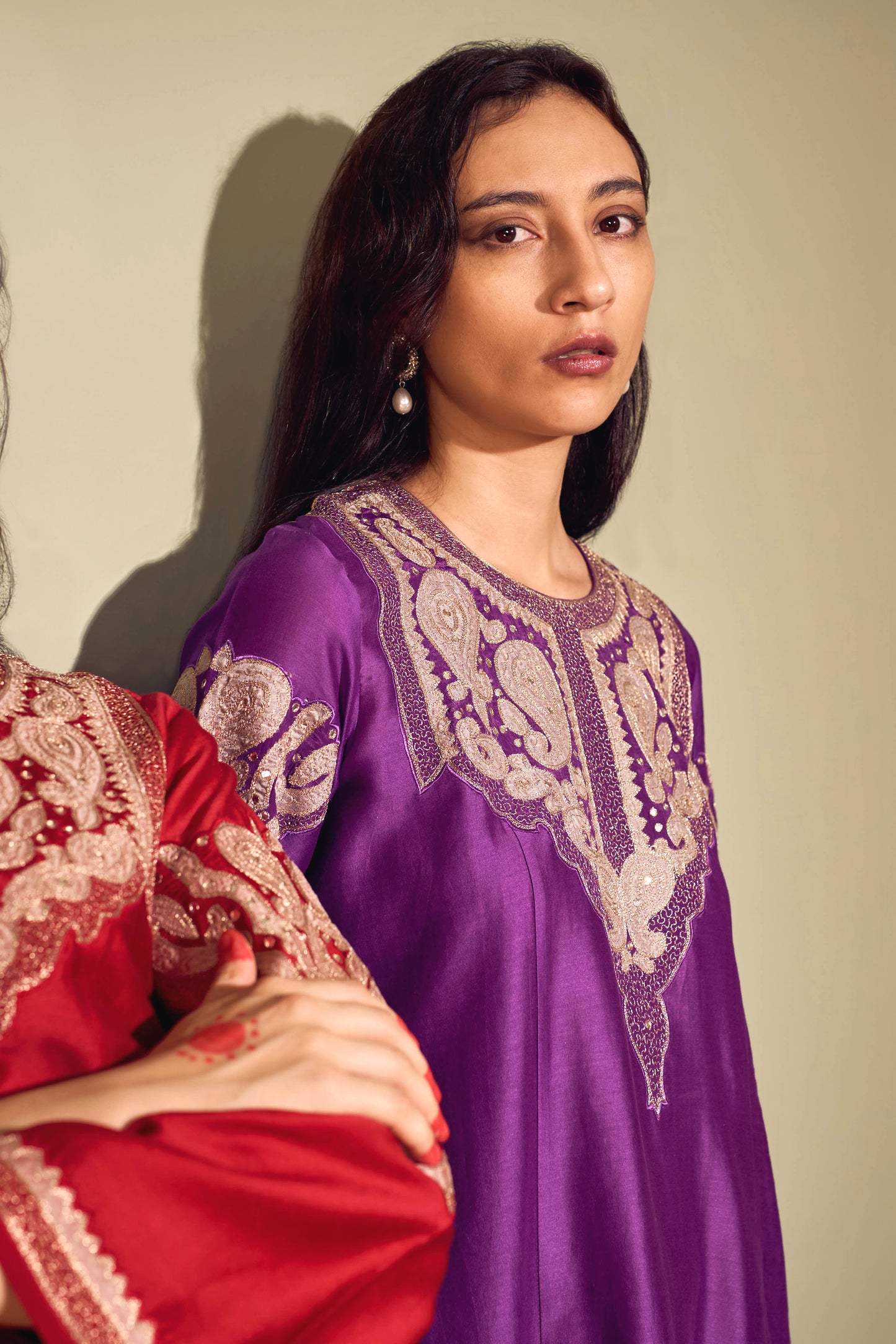 RUBANI Orchid Violet Chanderi Kurta Set Tissue Applique Mirror Work