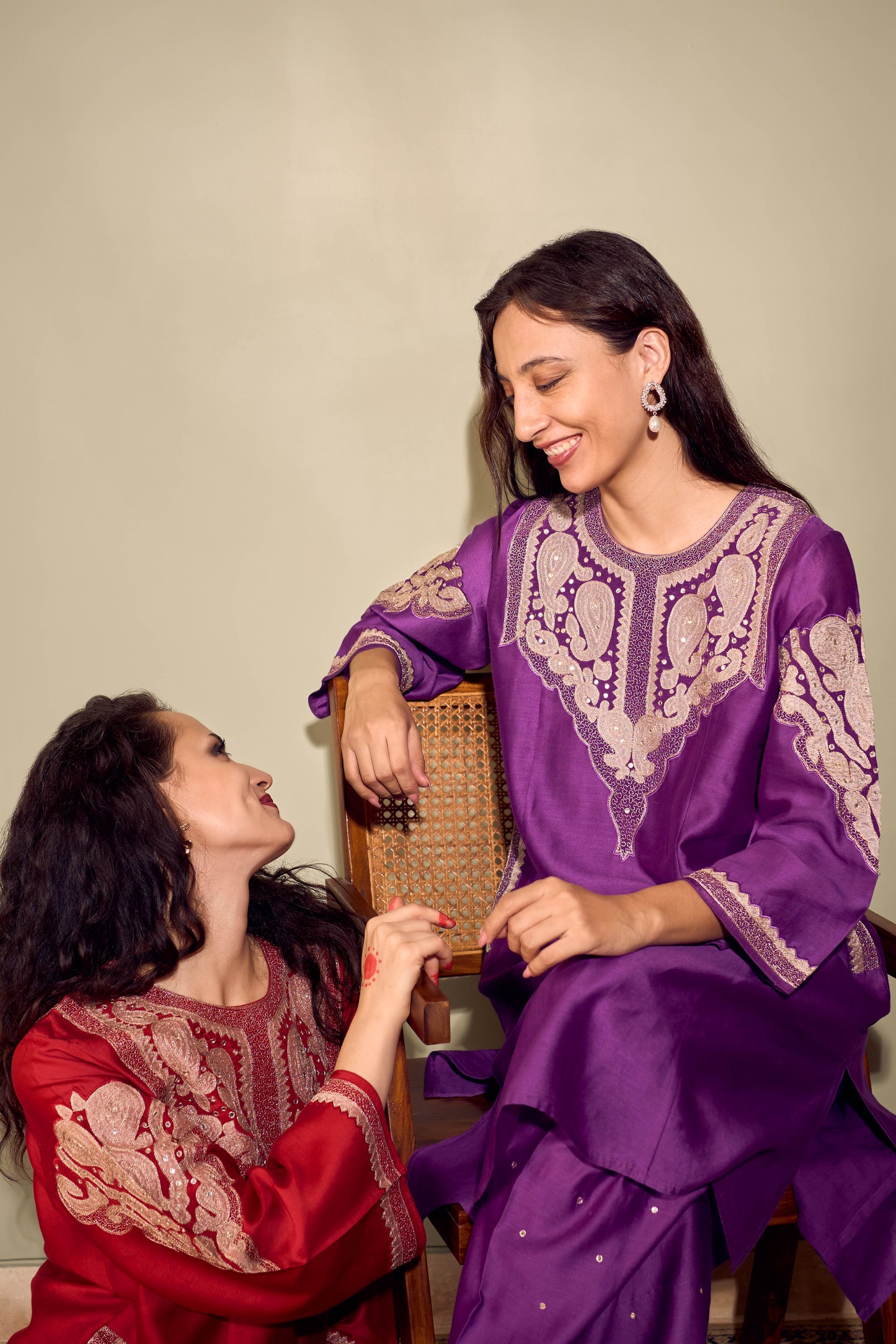 RUBANI Orchid Violet Chanderi Kurta Set Tissue Applique Mirror Work