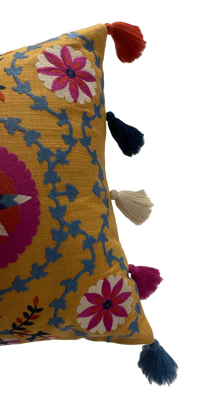 Bukhara Suzani Embroidered Mustard Cushion Cover