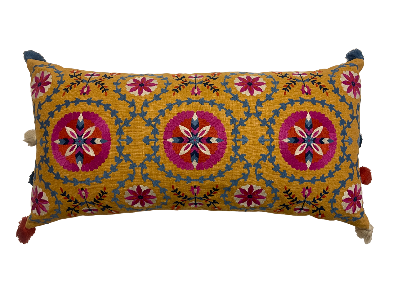 Bukhara Suzani Embroidered Mustard Cushion Cover