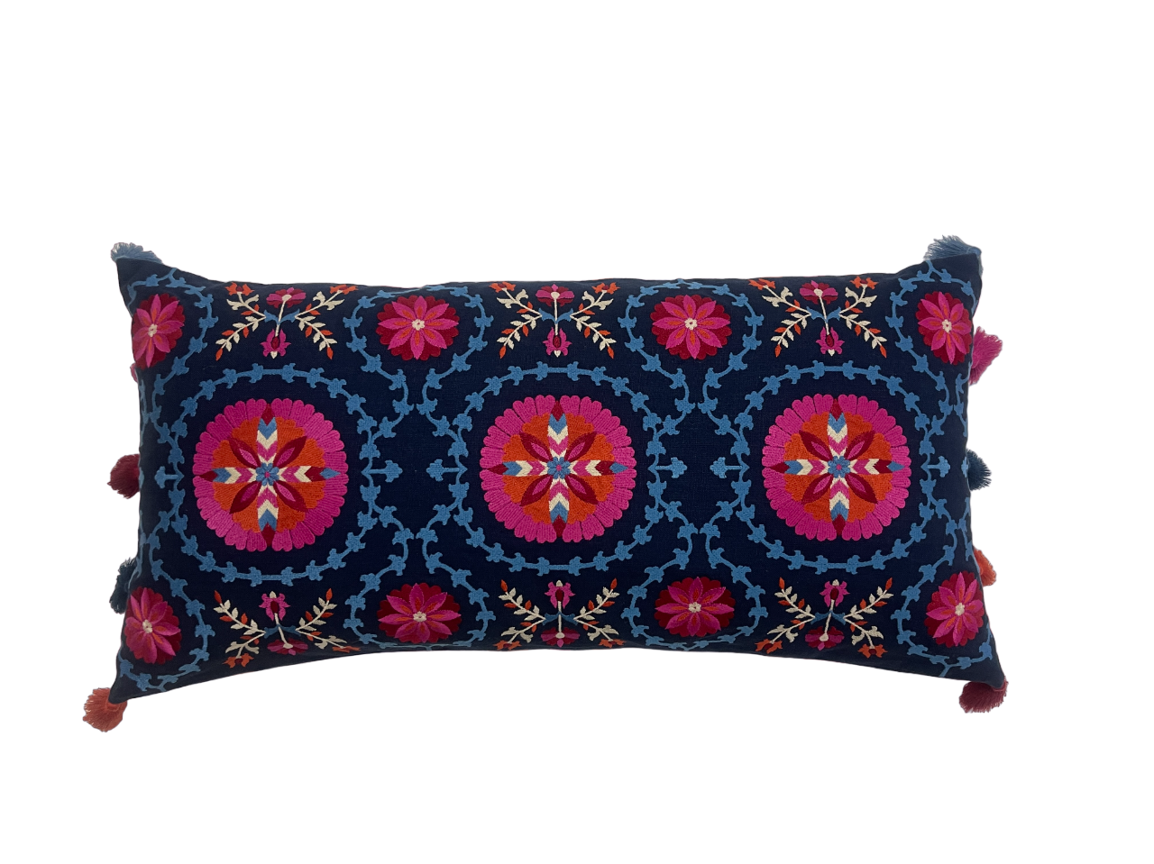 Bukhara Suzani Embroidered Midnight Blue Cushion Cover