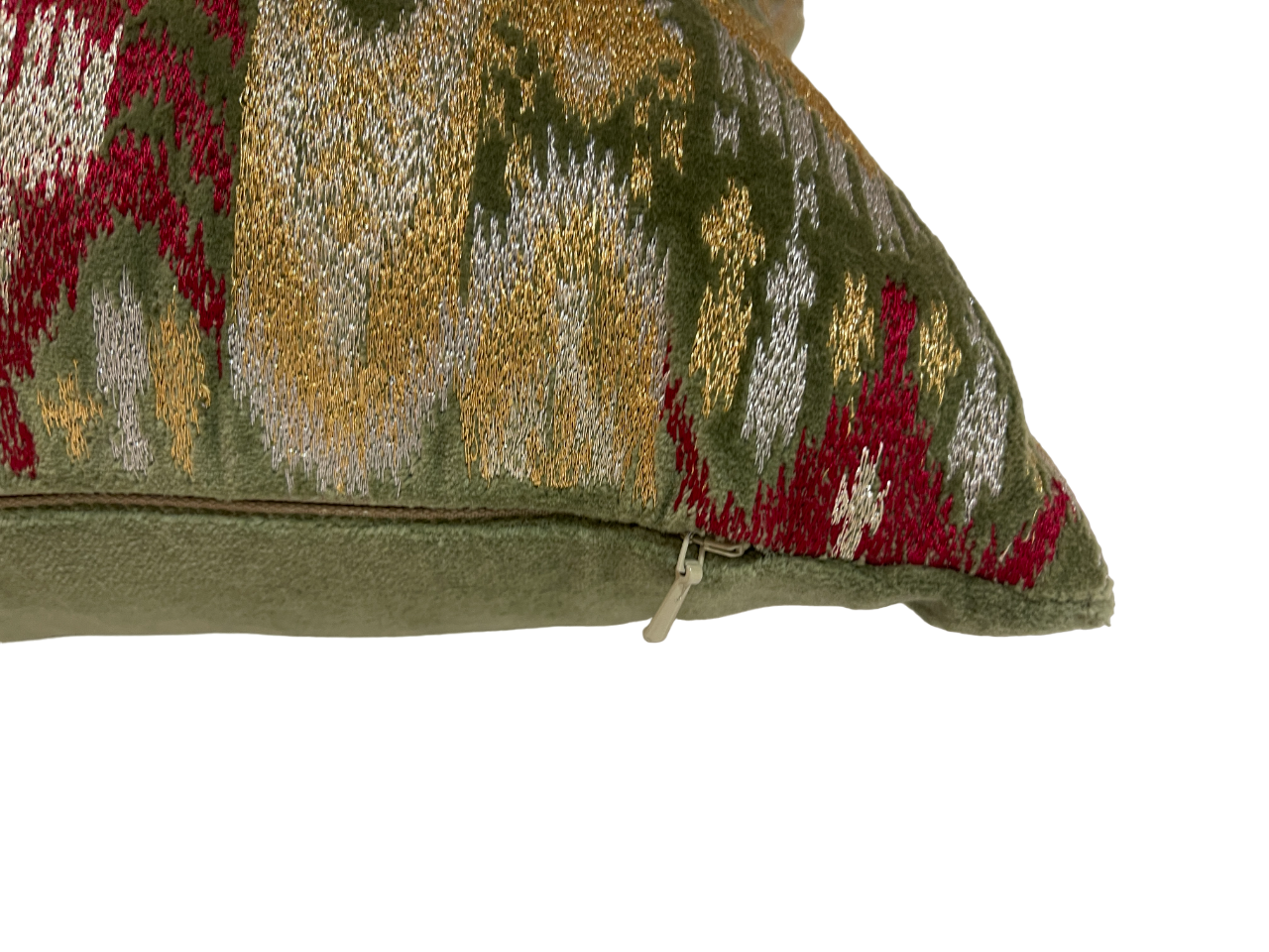 Opulence Ikat Embroidered Sage Green Square Cushion Cover