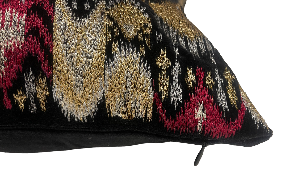Opulence Ikat Embroidered Black Cushion Cover