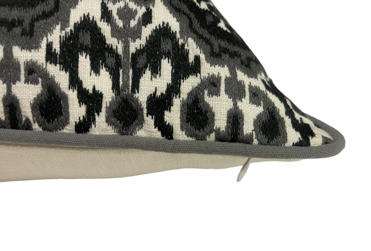 Patan Ikat Embroidered Charcoal Double Sided Cushion Cover