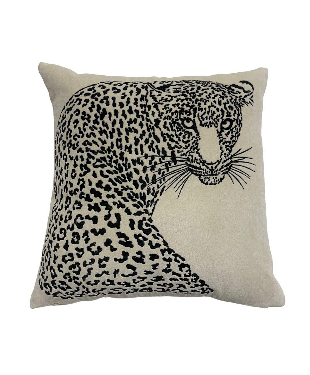 Snow Leopard Velvet Embroidered Off White Cushion Cover