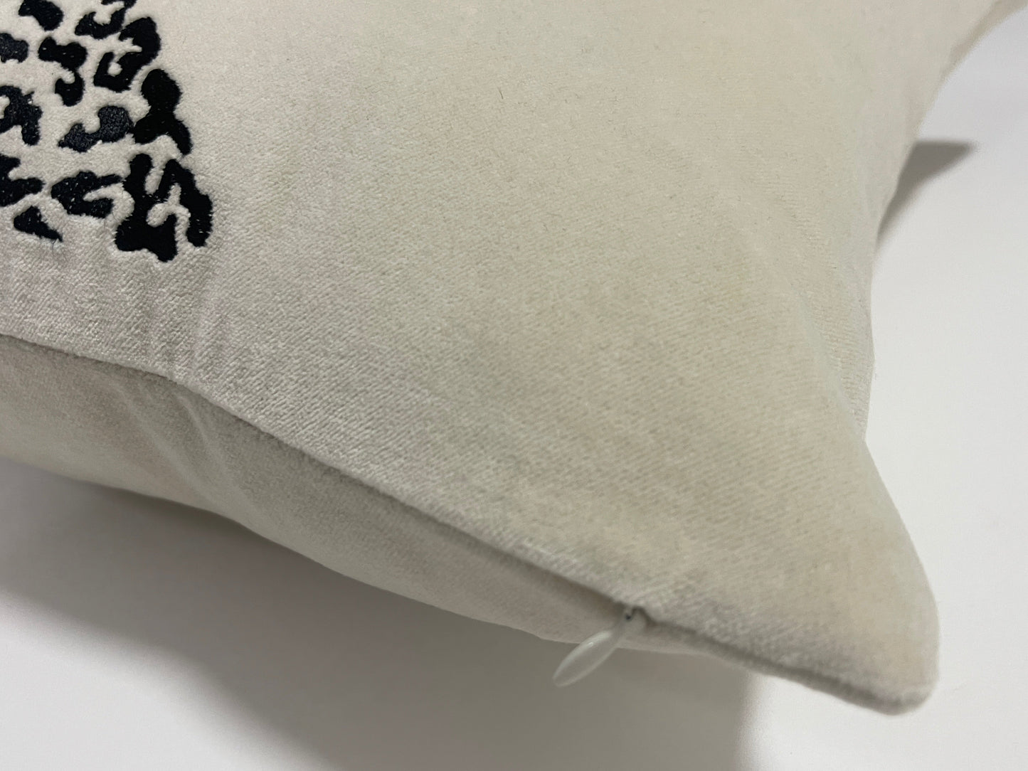 Snow Leopard Velvet Embroidered Off White Cushion Cover