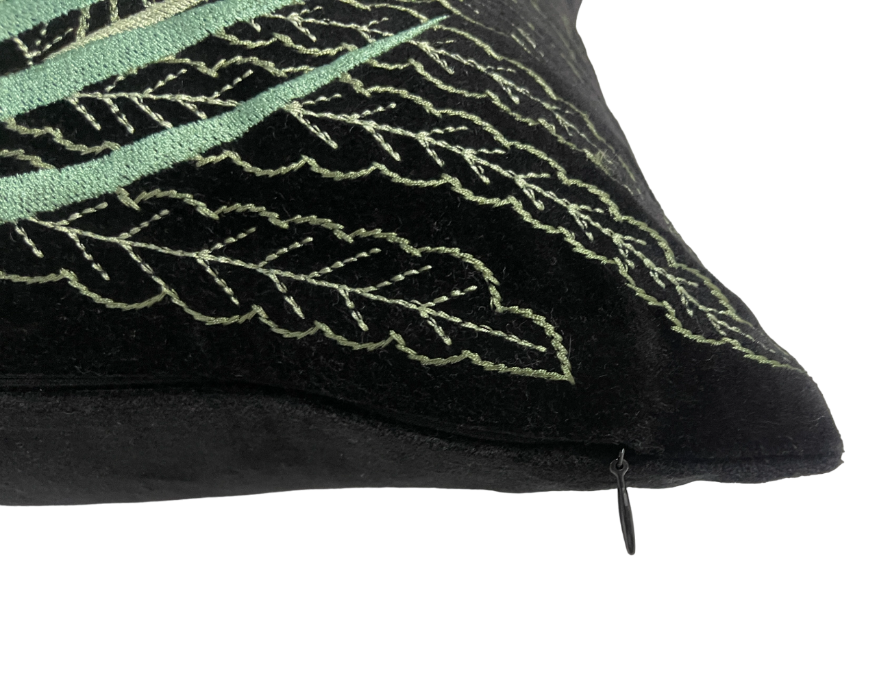 Amazon Forest Embroidered Black Green Leaves Cushion Cover
