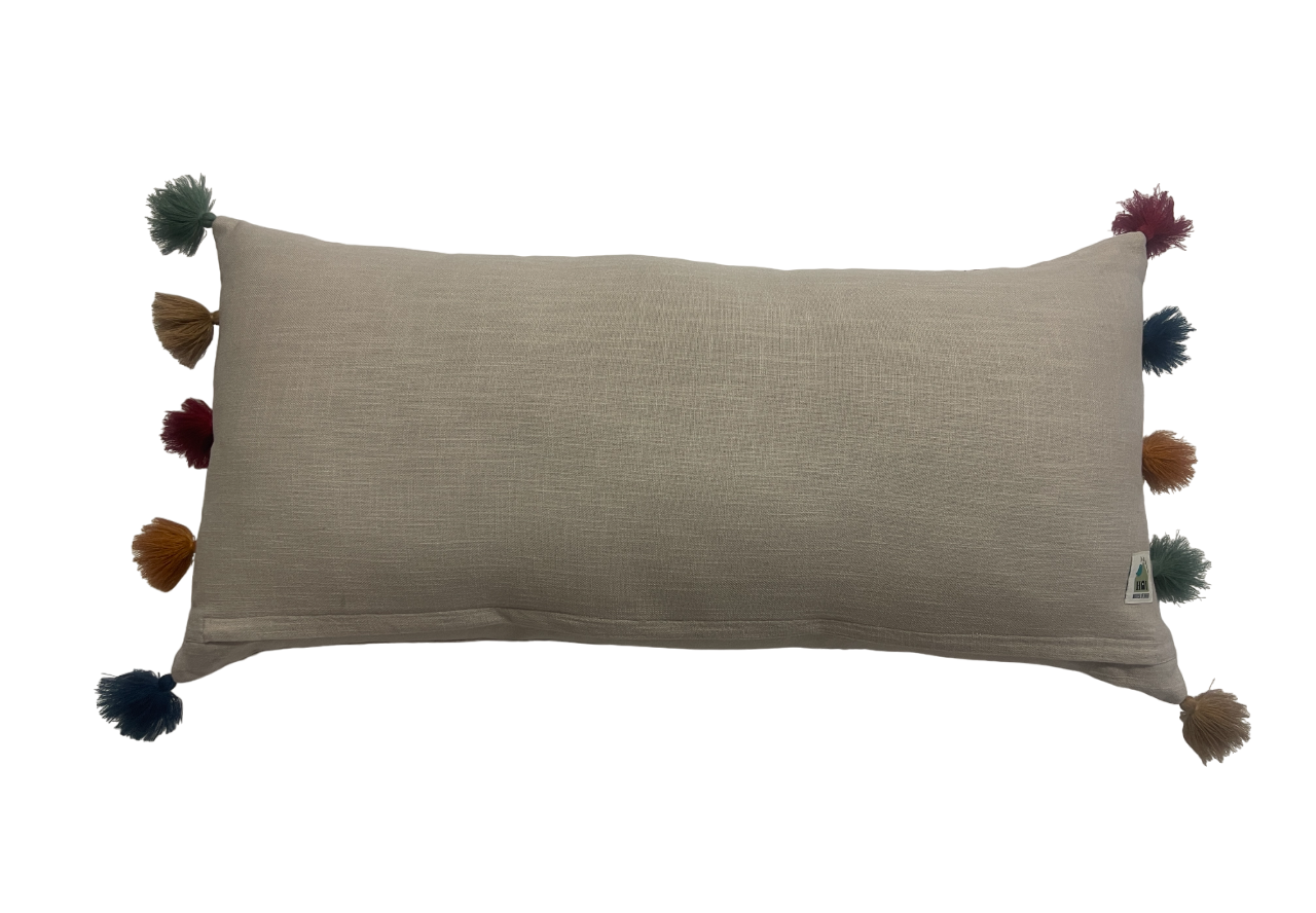 Sambhalpur Ikat Embroidered Grey Base Cushion Cover