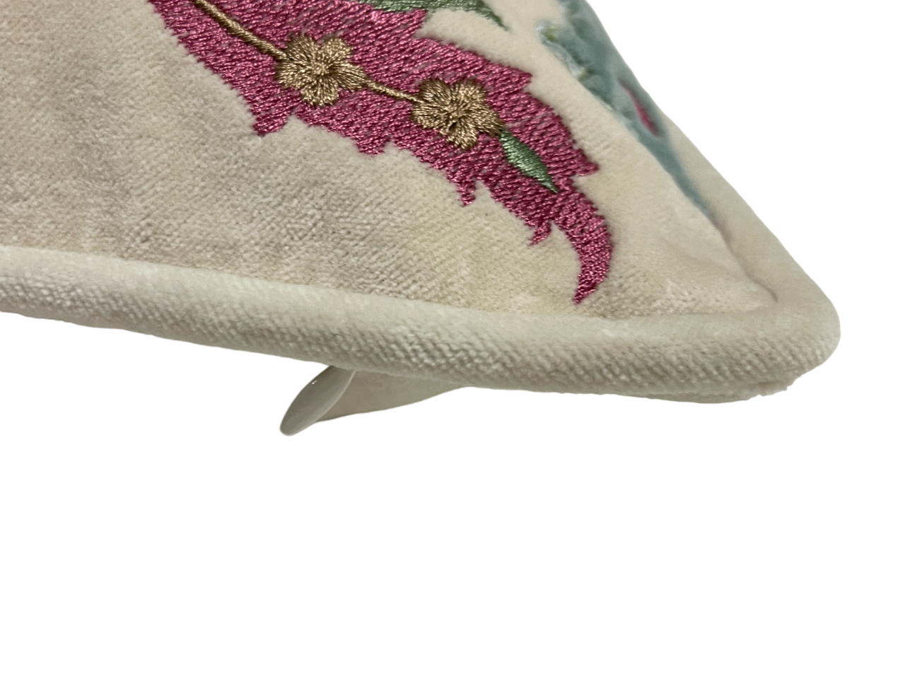 Exotic Flora Velvet Applique Embroidered Off White Aqua Cushion Cover
