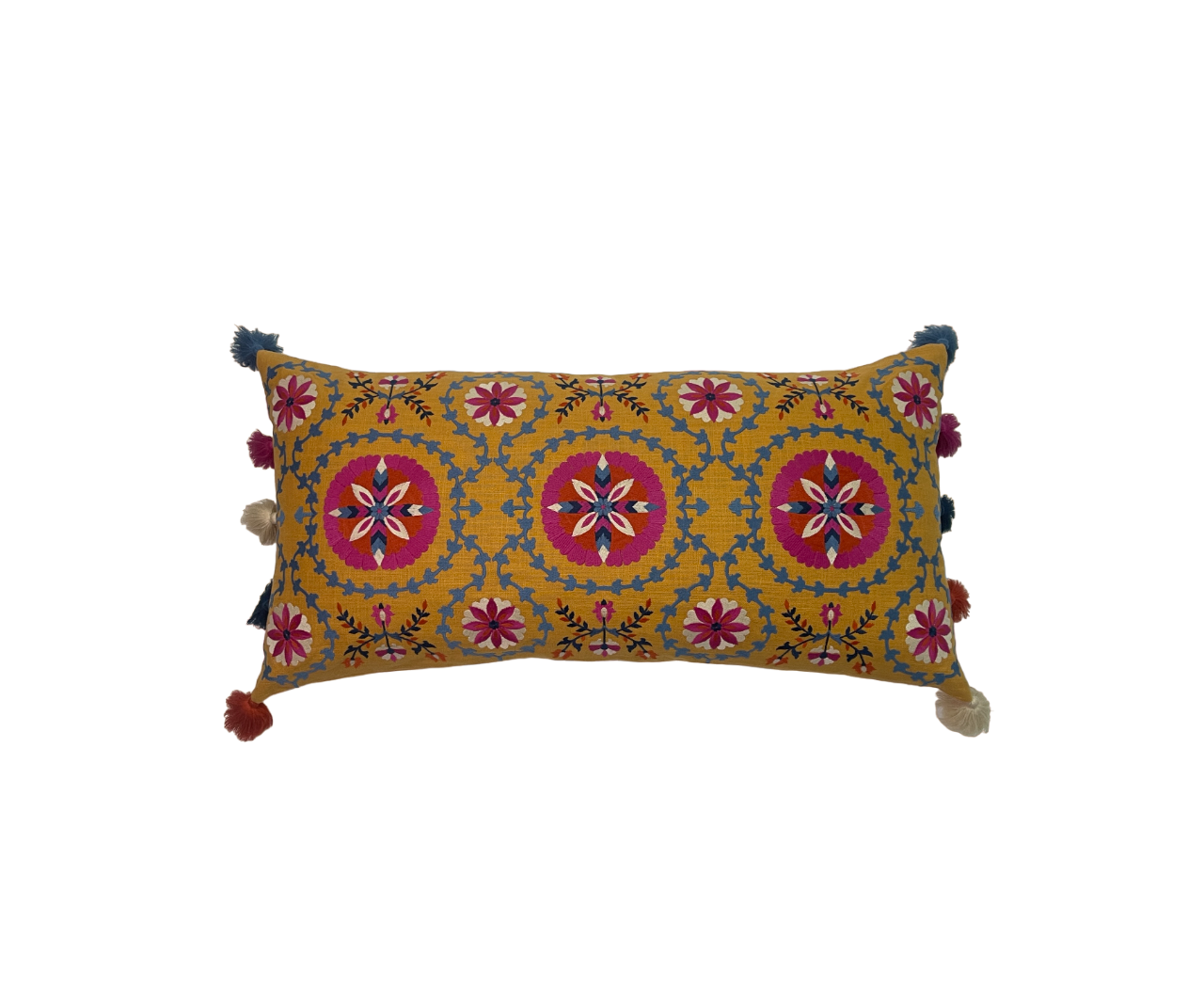 Bukhara Suzani Embroidered Mustard Cushion Cover