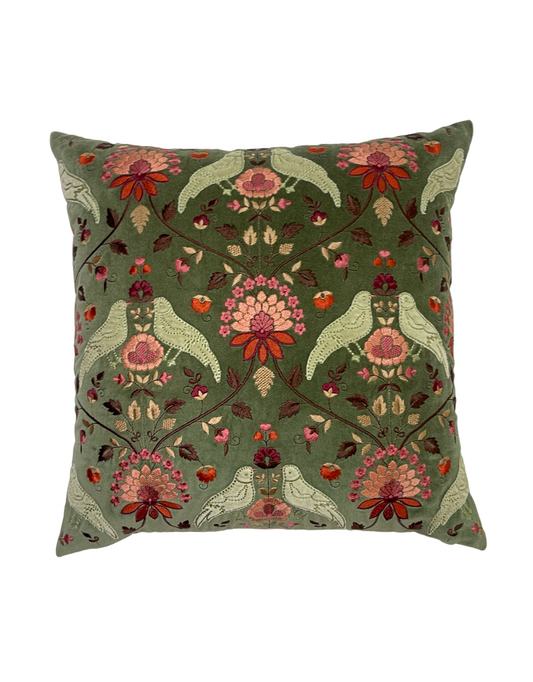 Royal Jardin Embroidered Sage Green Cushion Cover