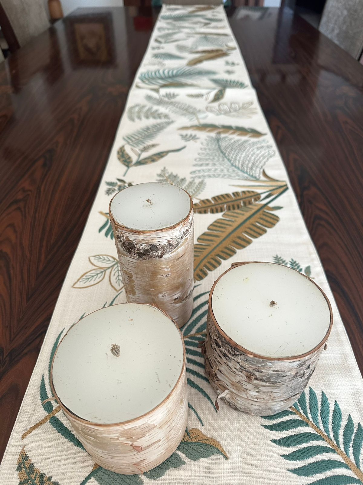 NATURAL PALM LEAVES EMBROIDERED TABLE RUNNER WITH TASSLES