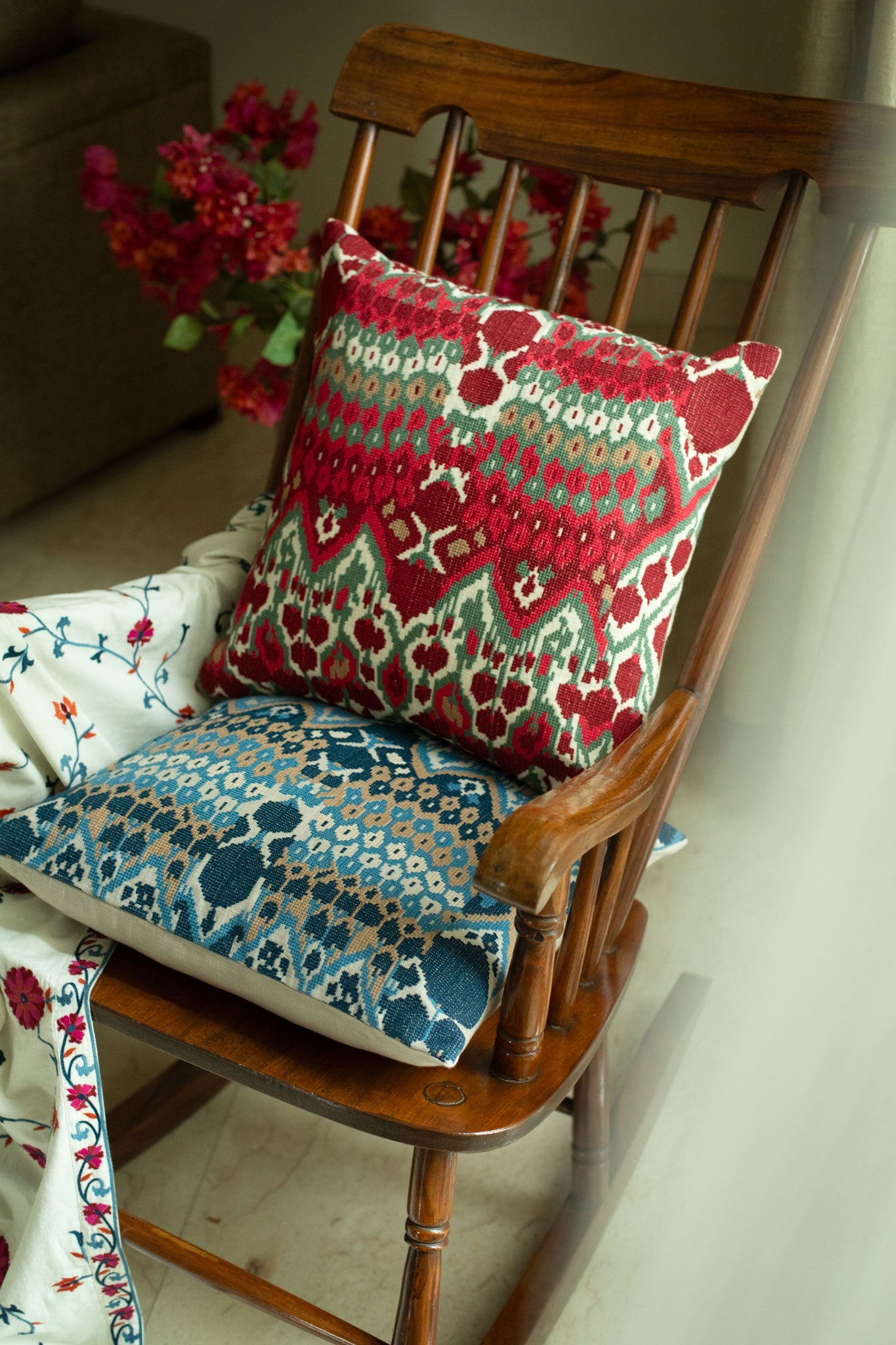 Caspian Embroidered Red Cushion Cover