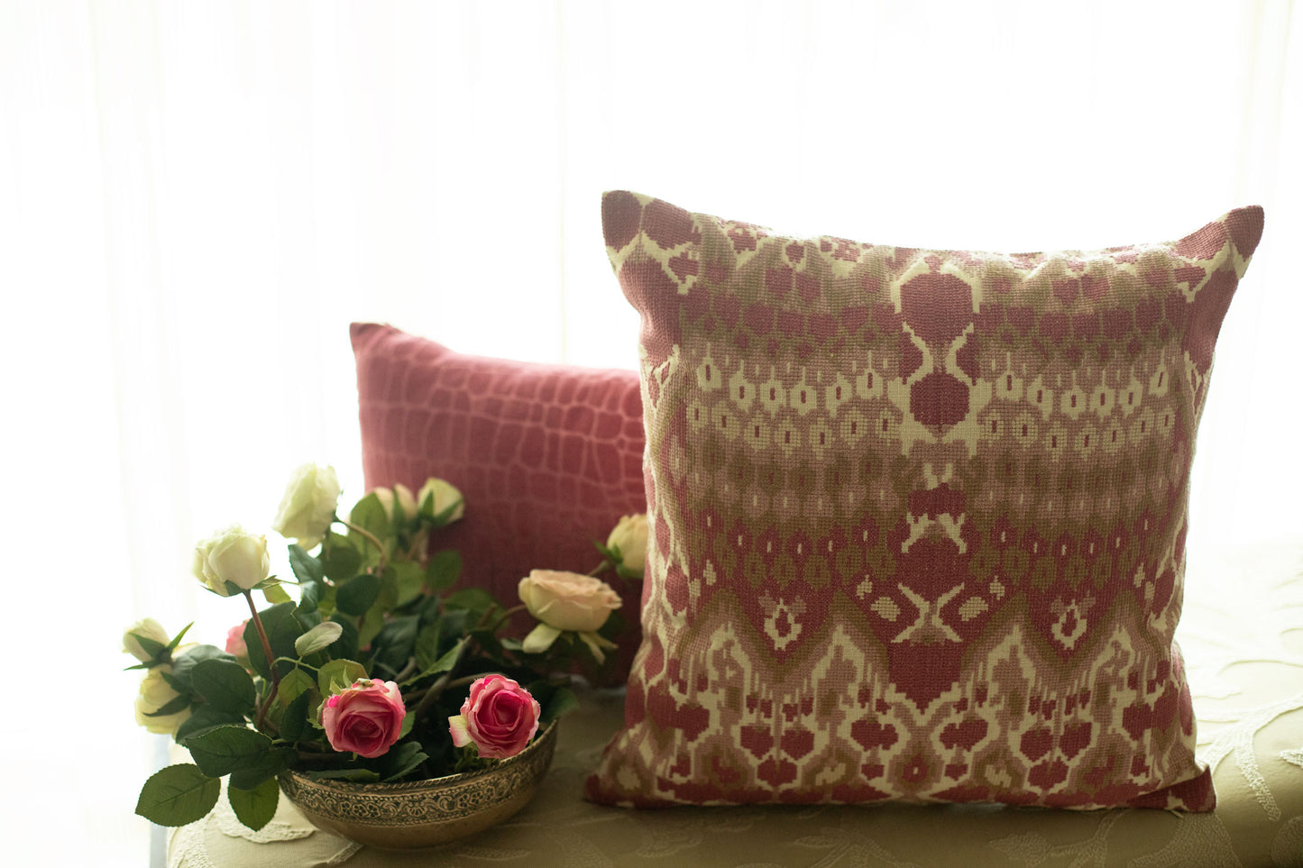 Caspian  Embroidered Pink Cushion Cover