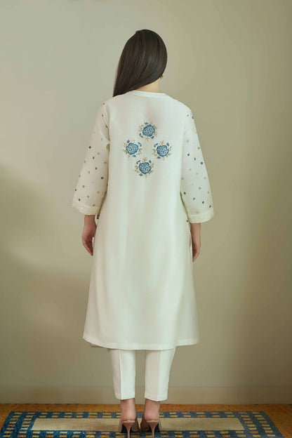 Gul-e-Chand Ivory/Powder Blue Pure silk Chanderi Kurta Set