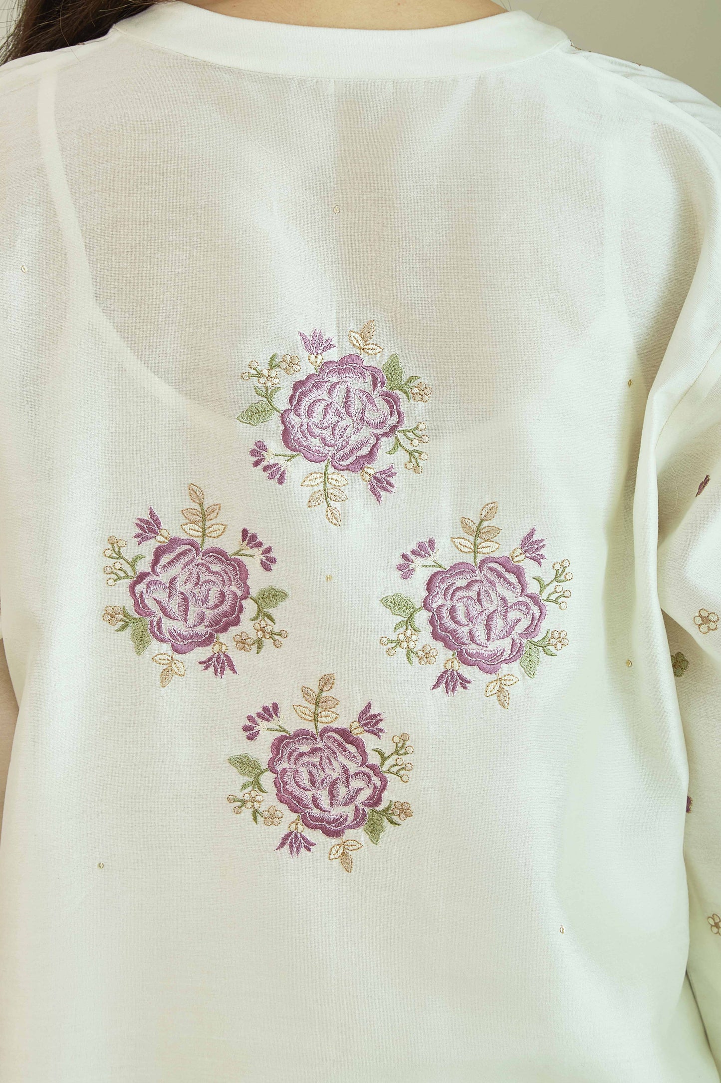 Gul-e-Chand Ivory/ Lilac - Pure silk Chanderi Kurta Set