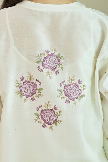 Gul-e-Chand Ivory/ Lilac - Pure silk Chanderi Kurta Set