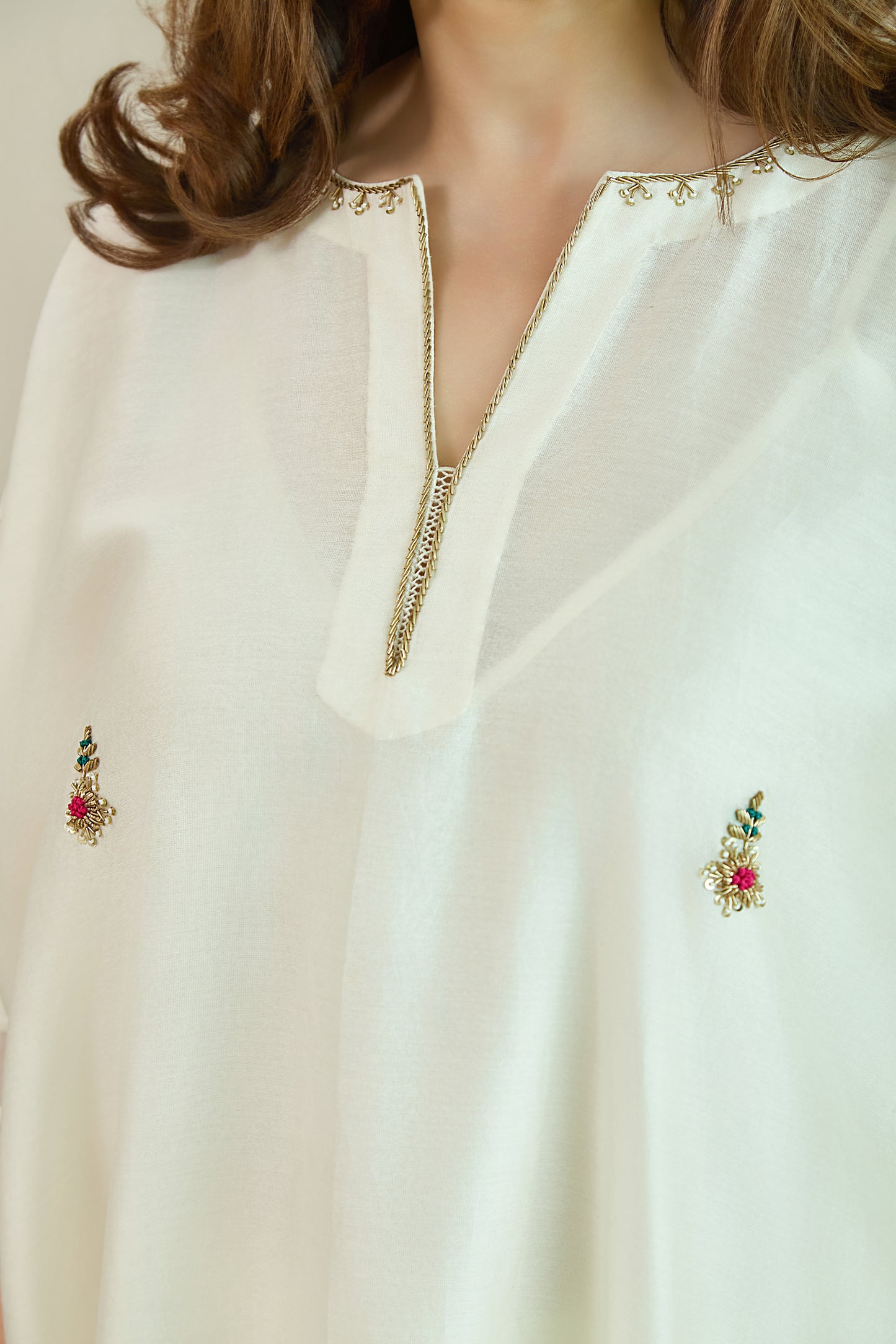Neel Sitara Ivory - Pure Silk Chanderi kaftan Kurta Sets