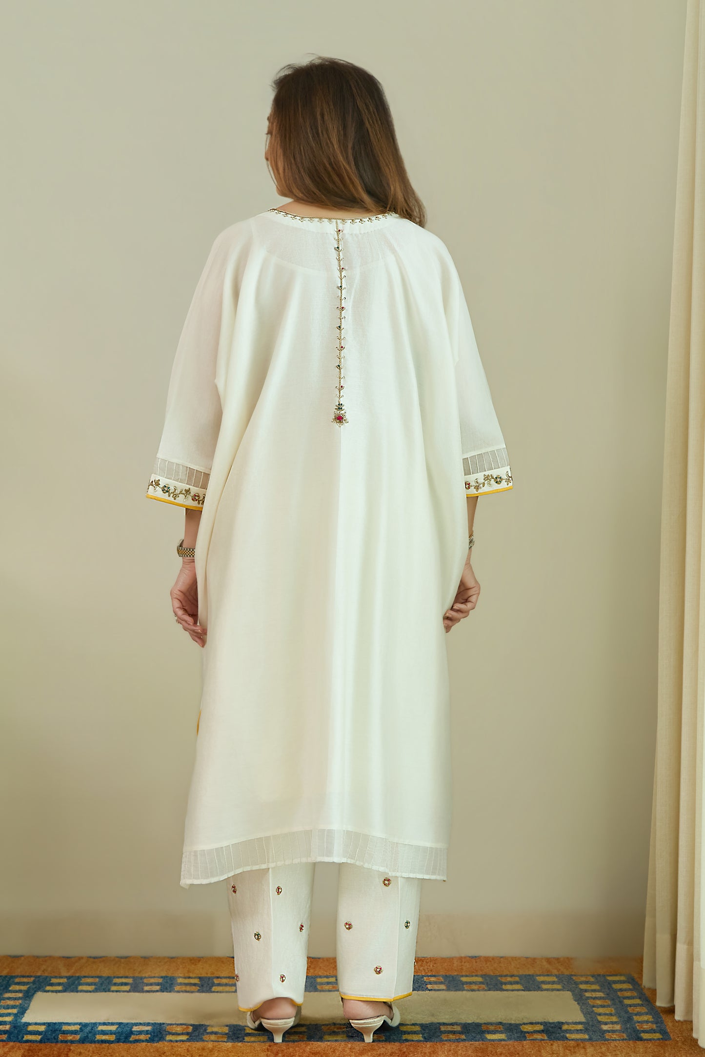 Neel Sitara Ivory - Pure Silk Chanderi kaftan Kurta Sets