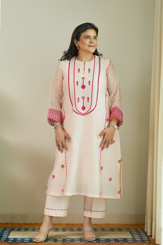 Bikhare Sitare Blush Pink - Pure Silk Chanderi Kurta Set