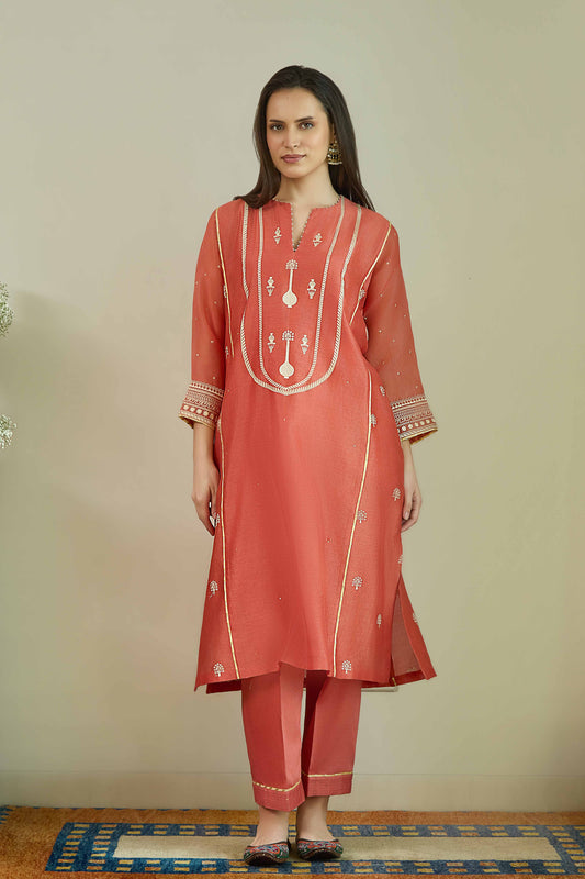 Bikhare Sitare  Rust - Pure Silk Chanderi Kurta Set