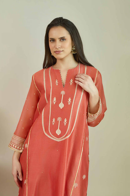 Bikhare Sitare  Rust - Pure Silk Chanderi Kurta Set