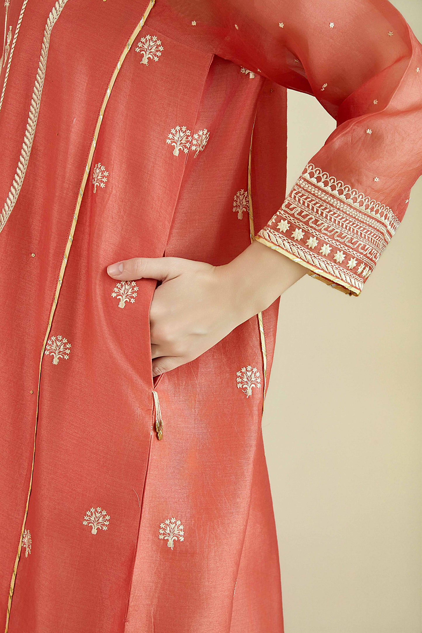 Bikhare Sitare  Rust - Pure Silk Chanderi Kurta Set