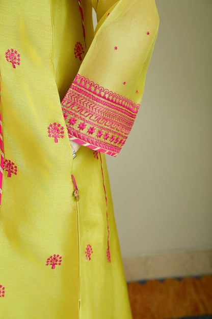 Bikhare Sitare Lime Yellow - Pure Silk Chanderi Kurta Set