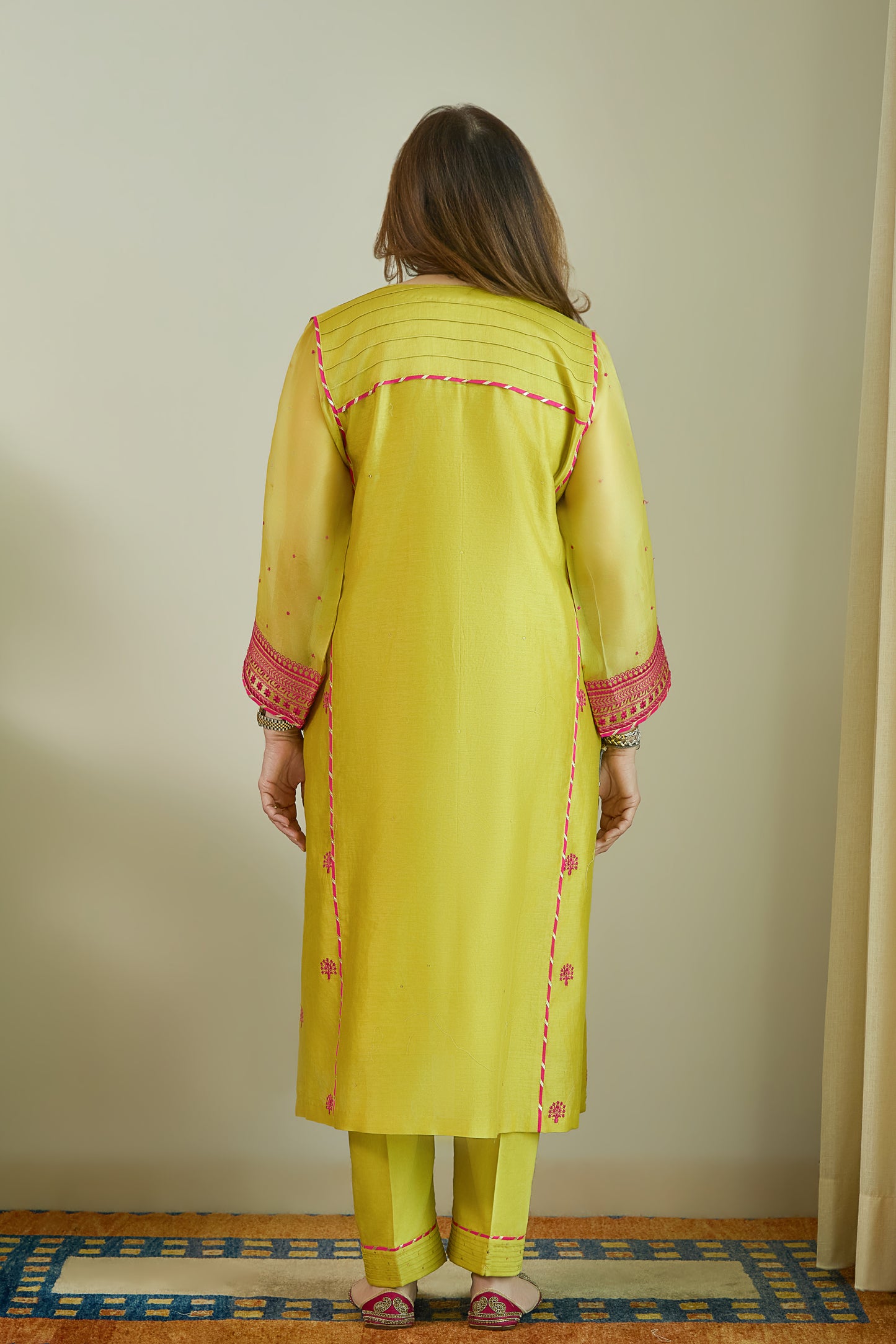 Bikhare Sitare Lime Yellow - Pure Silk Chanderi Kurta Set