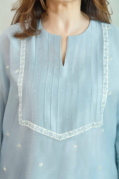 Sitara-Gul Aqua Blue - Pure Silk Chanderi Kurta Set