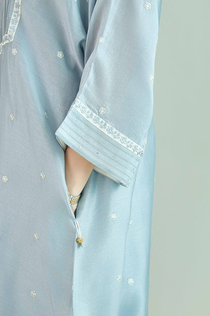 Sitara-Gul Aqua Blue - Pure Silk Chanderi Kurta Set