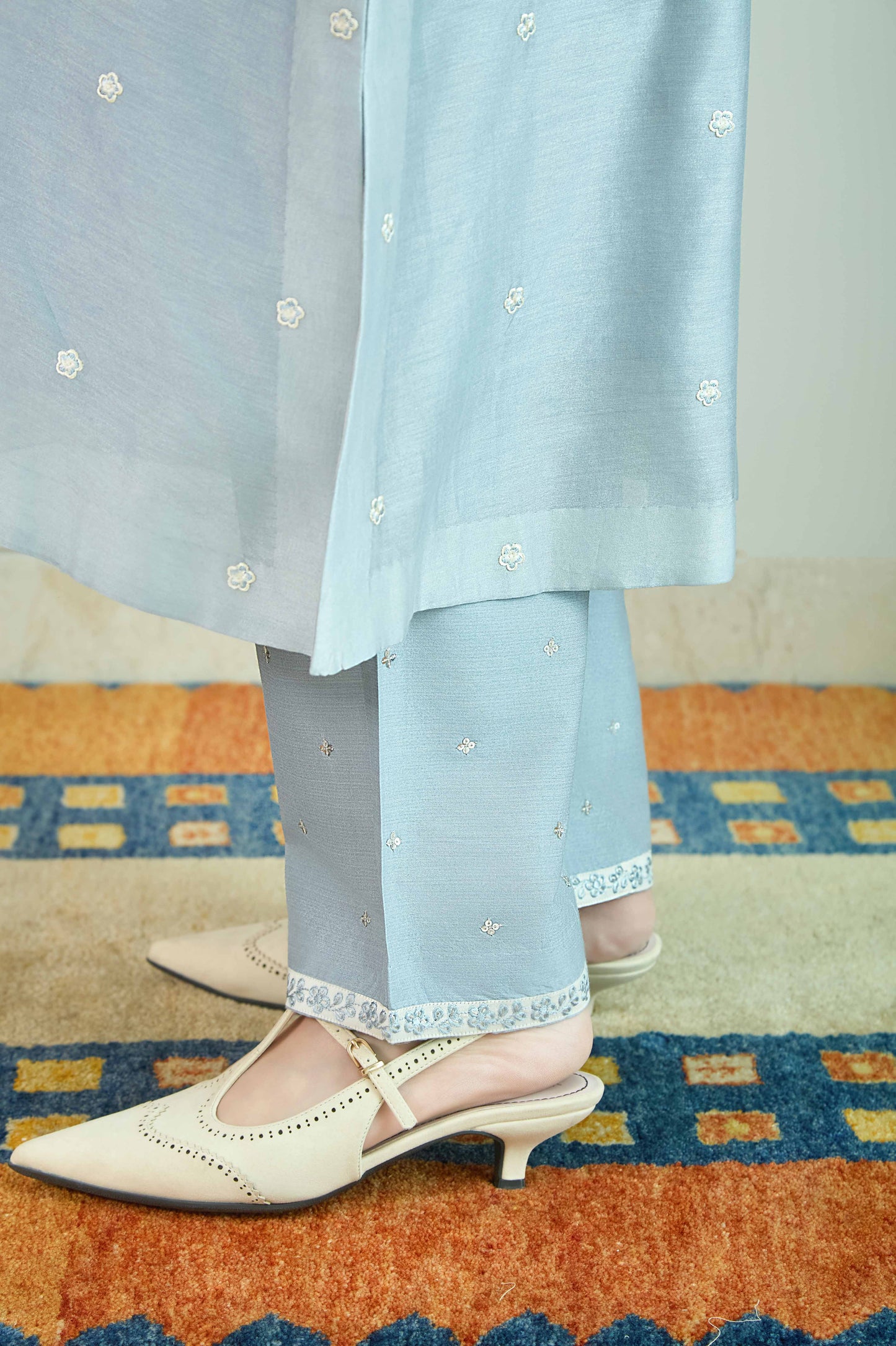 Sitara-Gul Aqua Blue - Pure Silk Chanderi Kurta Set