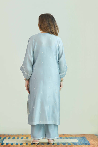 Sitara-Gul Aqua Blue - Pure Silk Chanderi Kurta Set