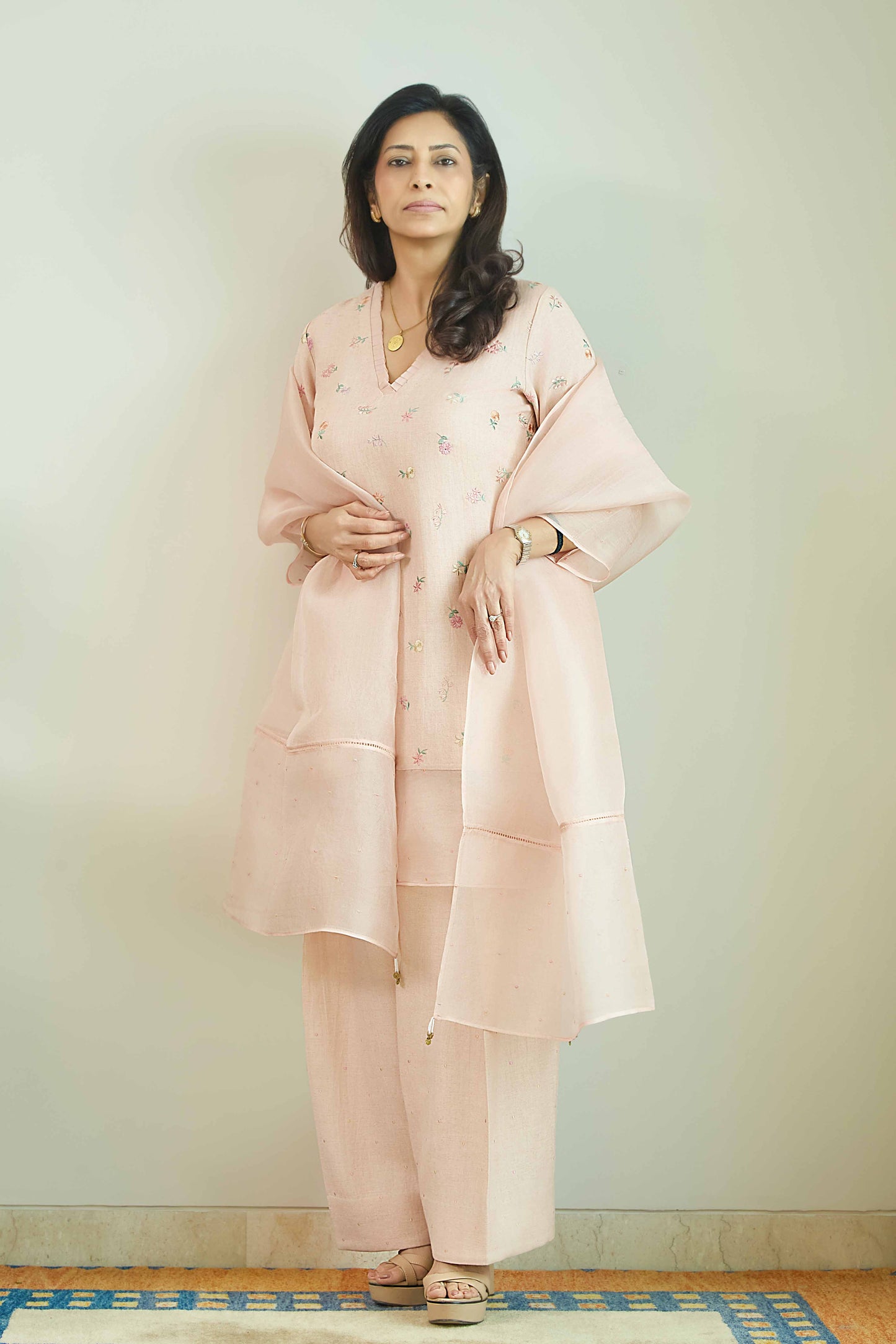 Chand Gulzar Nude Pink - Linen Farshi Salwar Set