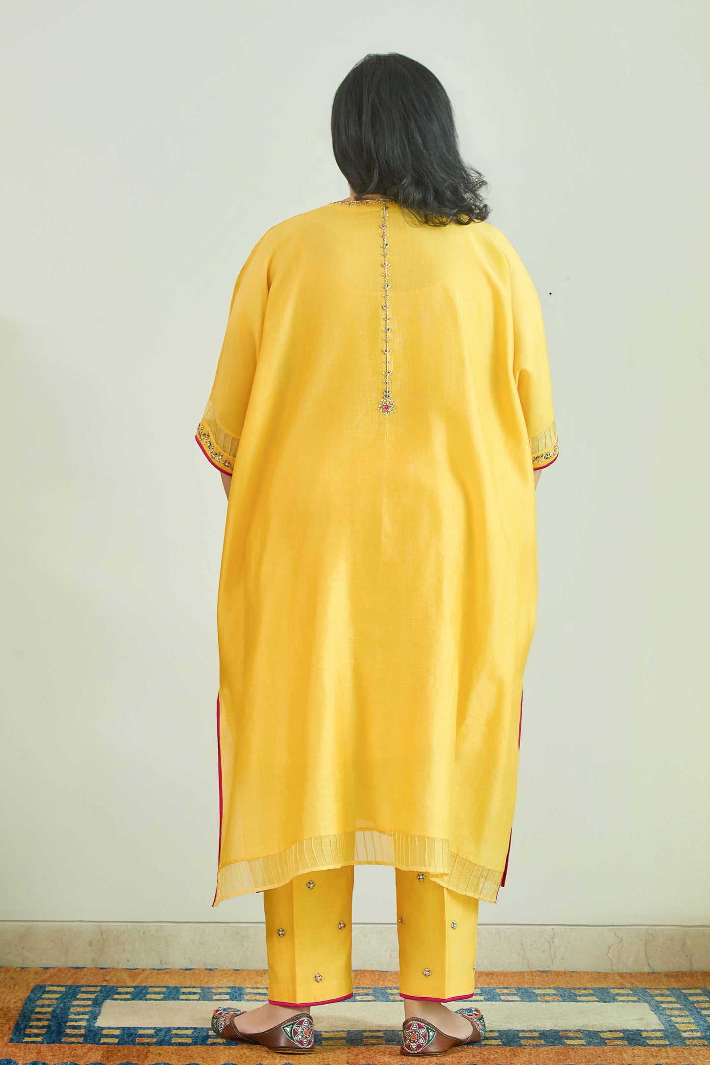Neel-Sitara Sunlit Yellow - Pure silk Chanderi Kaftan Kurta Set