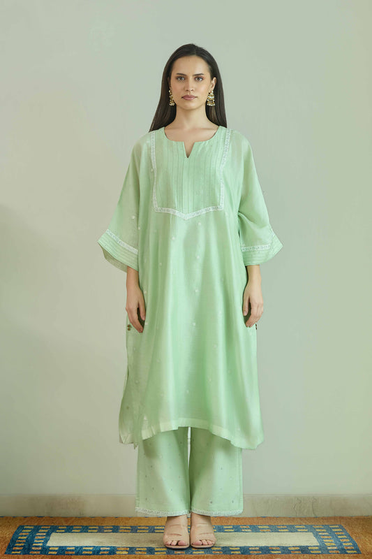 Sitara-Gul Sea Green - Pure silk Chanderi Kurta Set