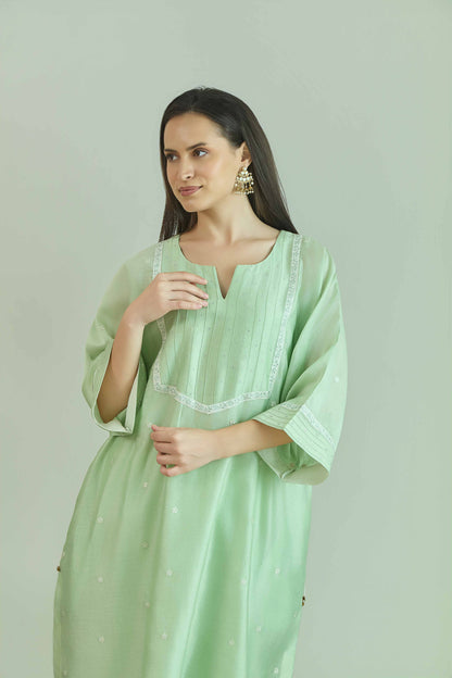 Sitara-Gul Sea Green - Pure silk Chanderi Kurta Set
