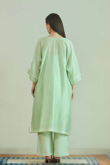 Sitara-Gul Sea Green - Pure silk Chanderi Kurta Set