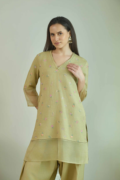 Chand Gulzar Sage Green - Linen Farshi Salwar Set