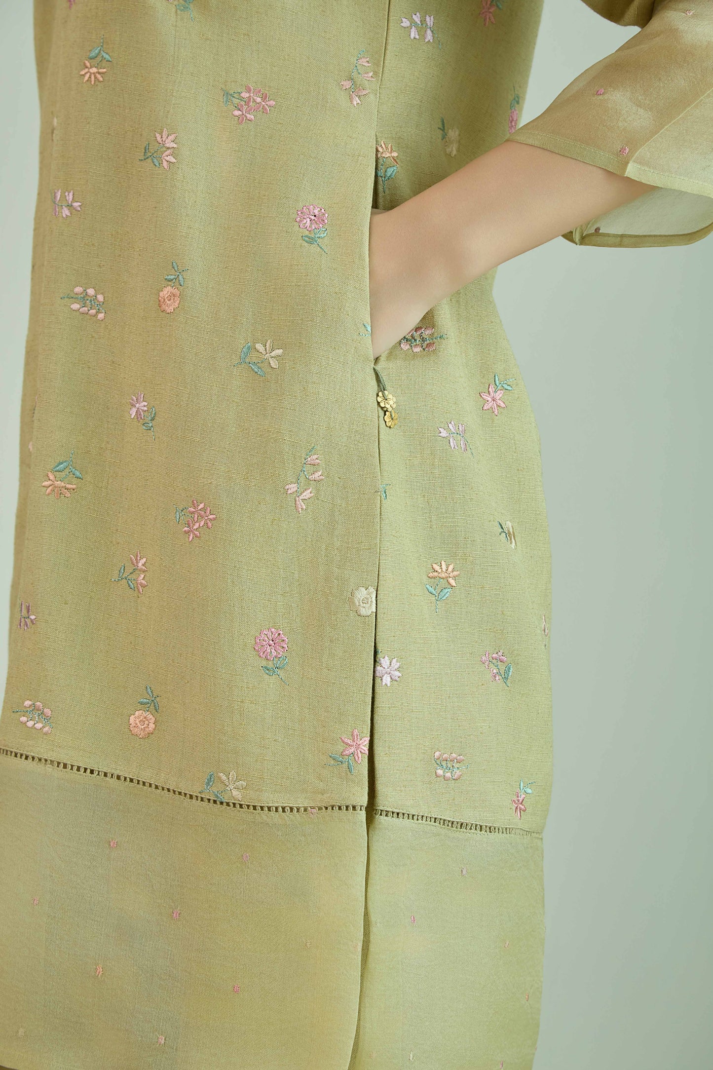 Chand Gulzar Sage Green - Linen Farshi Salwar Set