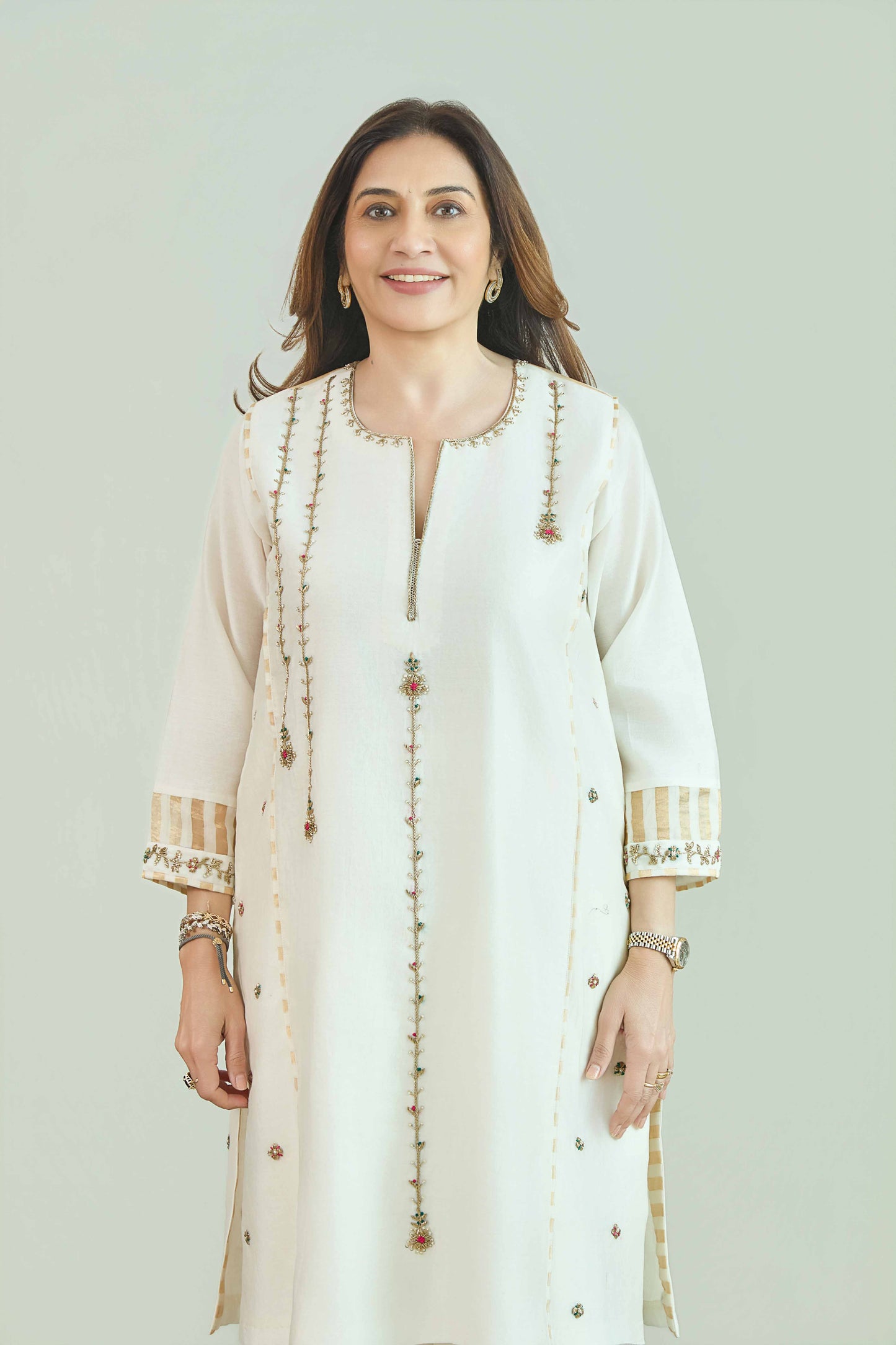 Raaz-e-Bahar Ecru - Pure Silk Chanderi Set
