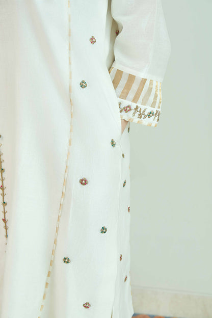 Raaz-e-Bahar Ecru - Pure Silk Chanderi Set