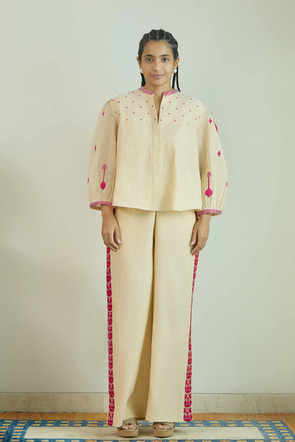 Aasman Noor- Natural Beige Pure Silk Tissue Chanderi Coord Set