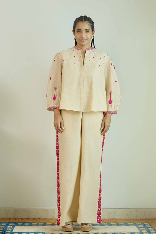 Aasman Noor- Natural Beige Pure Silk Tissue Chanderi Coord Set